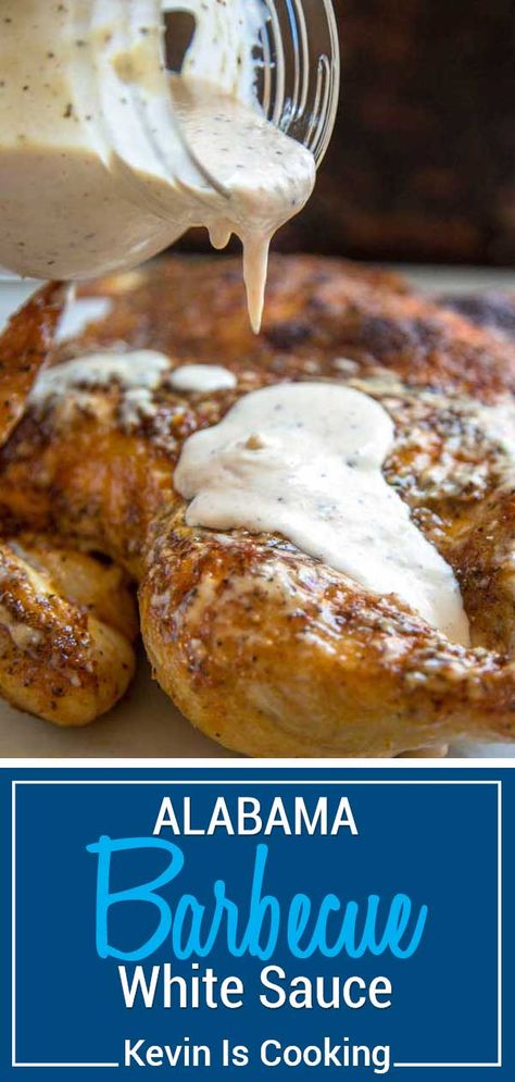 Alabama white sauce is a tangy, mayo-based, white bbq sauce. Skip the tomato-based bbq sauces and make this recipe- the flavor is incredible! Barbecue Sauces, White Sauce Recipe, Alabama White Sauce, White Bbq Sauce, Barbecue Sauce Recipes, Bbq Sauces, Mustard Sauce, Sauces And Dressings, White Sauce