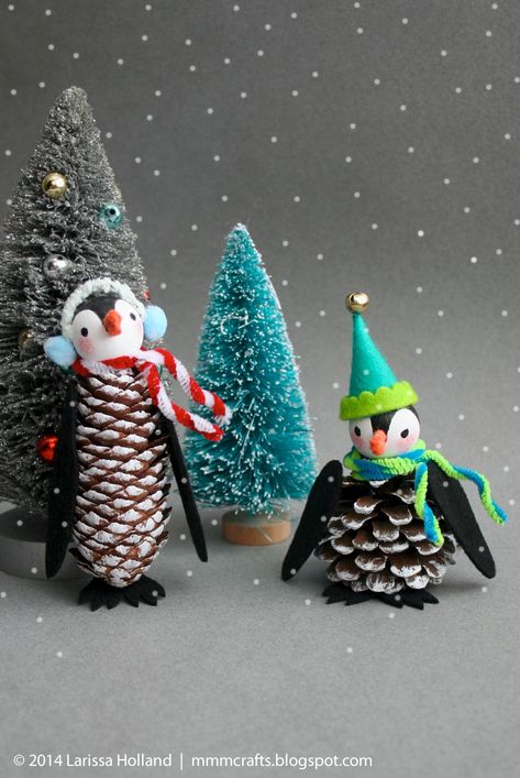 mmmcrafts: handmade gifts 2014: penguin ornaments for asher and gage Pine Cone Ornament, Scented Pinecones, Pinecone Crafts Christmas, Diy Christmas Projects, Penguin Craft, Christmas Trees For Kids, Christmas Pine Cones, Pine Cone Art, Pinecone Crafts