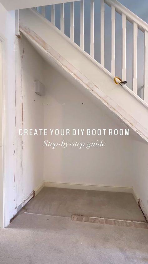 Katie Goulbourn | DIY BOOT ROOM STEP BY STEP 🪚 We aren’t the quickest DIYers here, having taken the wall out back in 2021 and completing the project… | Instagram Diy Boot Room, Shaker Panelling, Kallax Unit, Shoe Box Diy, Cast Iron Coat Hooks, Wood Primer, Dc Fix, My Camera Roll, Stair Decor