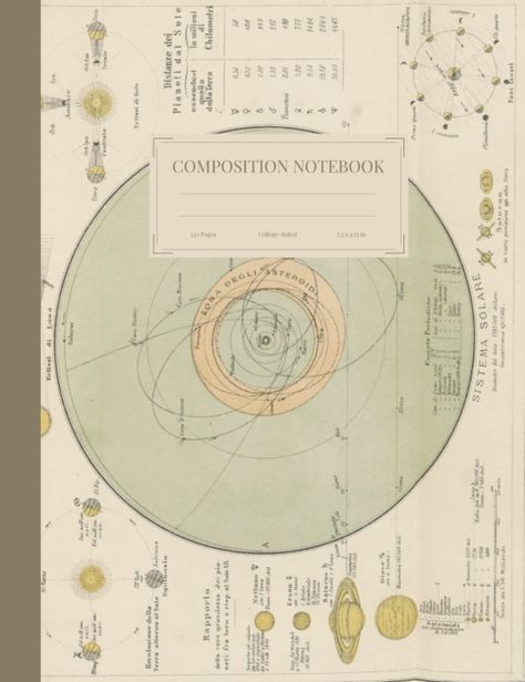 Composition Notebook: Vintage Moon and Solar System Illustration. College Ruled, 120 Cream Pages, 7.5" x 9.75": M.H., Elizabeth: 9798485734633: Amazon.com: Books Solar System Illustration, Cover For Notebook, Goodnotes Covers, Book Cover Art Diy, Composition Notebook Covers, Notes Templates, School Book Covers, Composition Notebooks, Vintage Notebook