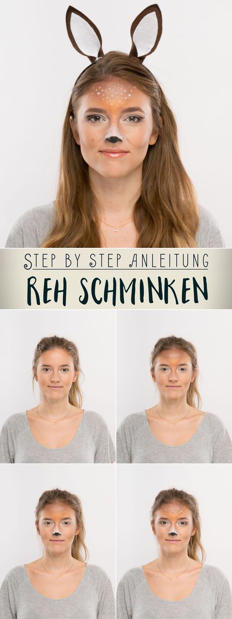 Ihr wollt als süßes Reh zur nächsten Halloween-Party gehen? Hier geht’s zur Schminkanleitung! Creative Halloween Makeup, Hallowen Party, Halloween Social, Deer Costume, Diy Event, Step By Step Hairstyles, Makeup Step By Step, Halloween Tags, Halloween Make Up