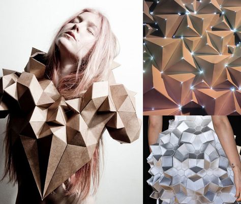 origami-02 Angular Sculpture, Worship Women, Wearable Architecture, Architectural Fashion, Origami Dress, Origami Fashion, Sculptural Fashion, Geometric Fashion, Paper Fashion