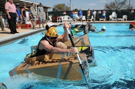 cardboard boat race | swimming pool games for adults | games to play in the pool Diy Pool Games, Pool Games For Adults, Cardboard Boat Race, Fun Pool Games, Camping Games For Adults, Outdoor Camping Games, Adults Games, Cardboard Boat, Swimming Pool Games