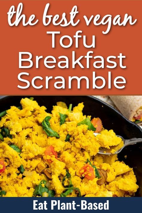 This vegan tofu breakfast scramble from EatPlant-Based is a perfect hearty recipe for breakfast or brunch that will keep you full for hours. This recipe is an easy plant-based breakfast to make. Whether served with grits and toast or in a wrap for a breakfast burrito, the whole family will be happy. Vegan Tofu Breakfast, Tofu Scramble Breakfast, Tofu Scrambled Eggs, Tofu Scramble Recipe, Vegan Tofu Scramble, Easy Tofu, Healthy Breakfast Burrito, Best Vegan Breakfast, Tofu Scramble Vegan