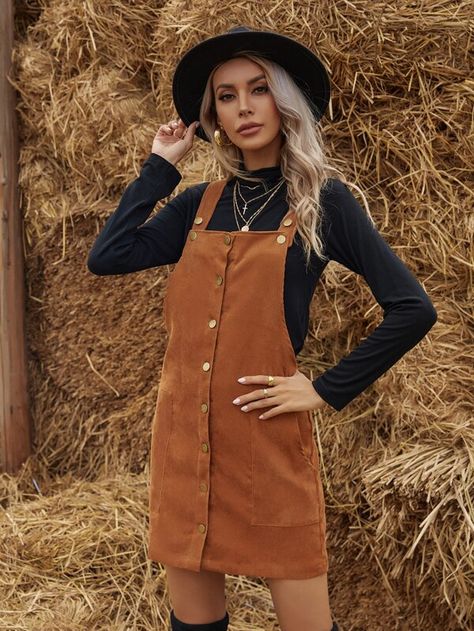 https://us.shein.com/Button-Front-Corduroy-Overall-Dress-p-1706843-cat-1727.html?scici=navbar_WomenHomePage~~tab01navbar06menu02~~6_2~~itemPicking_00200108~~SPcCccWomenCategory~~0~~50000 Corduroy Jumper Outfit, Corduroy Overall, Thanksgiving Outfit Women, Dresses Shein, Corduroy Overall Dress, Jumper Outfit, Shein Dress, Button Front Dress, Corduroy Dress