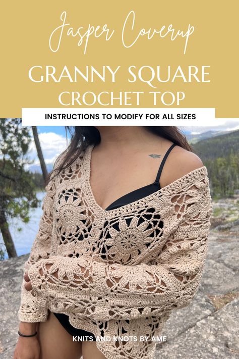 Crochet Summer Granny Square, Crochet Clothes Boho Free Pattern, Crochet Cover Up Top Free Pattern, Crochet Patterns Cover Up, Crochet Coverup Top, Crochet Tops Free Patterns Boho Plus Size, Crochet Summer Pullover Pattern Free, Crochet Beach Sweater Pattern, Crochet Beach Top Pattern Free