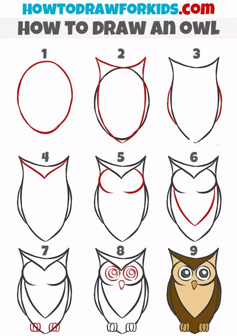 Owl Doodle Easy, How To Draw Owls, How To Paint An Owl, Cute Owl Drawing Simple, How To Draw An Owl Step By Step, How To Draw A Owl, How To Draw An Owl, Owl Art For Kids, Simple Owl Drawing