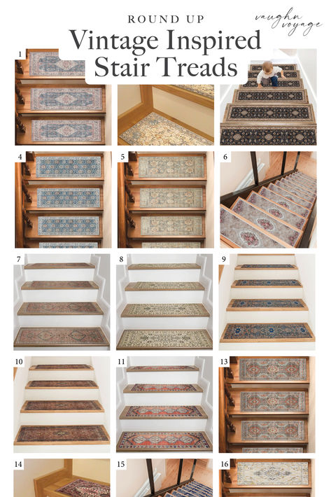 I have always wanted a stair runner in our home. They just add so much warmth, character and interest to a space with very little effort. But as a renter I had to find a renter friendly alternative that wouldn't involve puncturing our landlord's stairs with hundreds of staples. Turns out the best renter friendly alternative to a stair runner is the use of stair treads. Here is a round up of the top 26 vintage inspired stair treads I found. Vintage Stair Runner, Staircase Makeover, Stair Runner, Stair Treads, Renter Friendly, Round Up, Being A Landlord, Our Home, Vintage Inspired