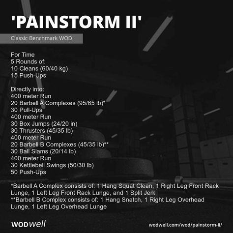 "Painstorm II" Workout, CrossFit WOD | WODwell Crossfit Workout Plan, Home Crossfit Workouts, Crossfit Home Workouts, Wod Workouts, Total Body Workout Plan, Home Crossfit, Wods Crossfit, Crossfit Workouts Wod, Strength And Conditioning Workouts