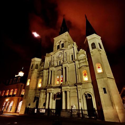 Bill Bradley on Instagram: "St. Louis Cathedral at night has a Halloween vibe, especially as the moon in the clouds look like a bat (to me anyway). #stlouiscathedral #jacksonsquare #neworleans #frenchquarter #nola #vieuxcarre #frenchquarternola #haunted #explorenola @nolaphotoguild" Moon In The Clouds, St Louis Cathedral New Orleans, Bill Bradley, St Louis Cathedral, Jackson Square, In The Clouds, French Quarter, The Clouds, St Louis