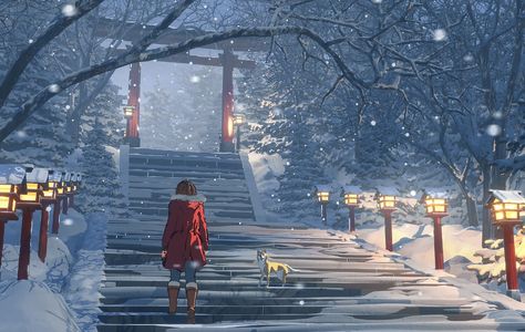 ArtStation - Winter in Japan, Sonja Christoph Christmas Anime Wallpaper, Sweet Moon, Winter In Japan, Christmas Anime, Japan Winter, Japan Aesthetic, Inspiration Instagram, Winter Scenery, Fantasy Art Landscapes