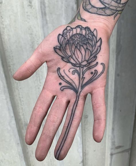 lukeaashley on instagram <3 Protea Tattoo, Hand Palm Tattoos, Palm Tattoo, Sleeve Tattoo Designs, Tea Tattoo, Loving Father, Palm Tattoos, 4 Tattoo, Ornamental Tattoo