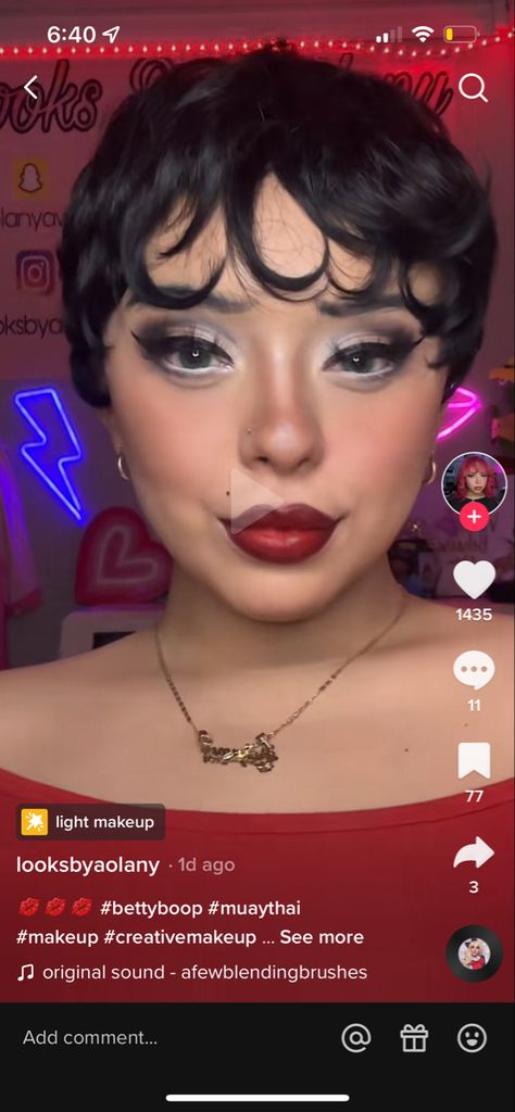 Betty Bop Hairstyle, Betty Boop Halloween Makeup, Betty Boop Makeup Halloween, Short Hair Halloween Costumes Ideas, Betty Boop Inspired Makeup, Betty Boop Inspired Hair, Betty Boop Makeup Tutorial, Betty Boop Hair Tutorial, Betty Boop Hairstyle Long Hair