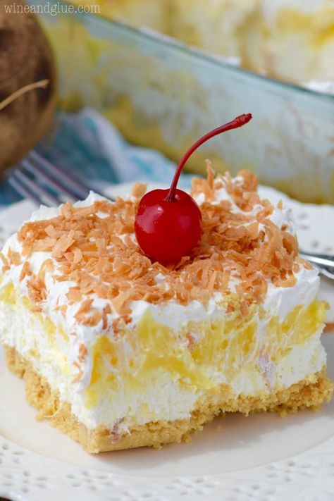 Although this piña colada lush is without the rum, it's still just as tasty.  #easyrecipe #food #ideas #recipes #comfortfood #dessert Easy Pina Colada Cupcakes With Box Cake, Pina Colada Lush, Pina Colada Poke Cake, Lush Recipes, Cakes Easy, Cake Form, Dessert Board, Southern Desserts, Cake Mixes