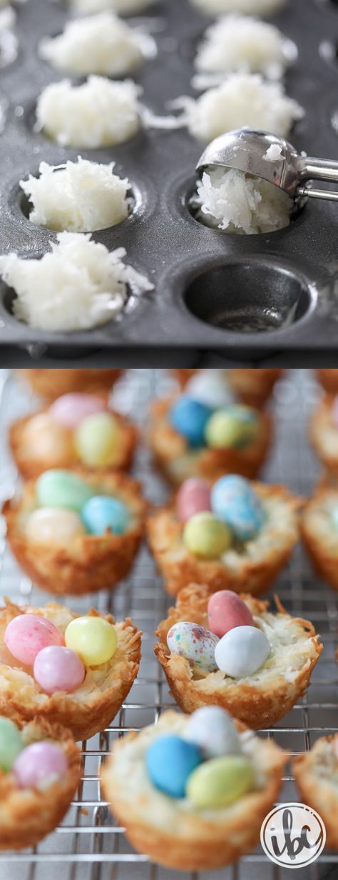 Coconut Macaroon Nests - spring Easter dessert recipes Kue Macaroon, Coconut Macaroon, Easter Appetizers, Easter Desserts Recipes, Easter Baking, Easter Goodies, Coconut Macaroons, Easter Dinner, Easter Dessert