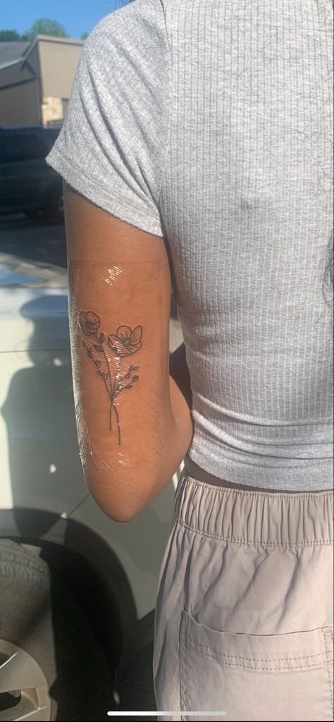 bouquet of flowers tattoo Tattoo Ideas Female No Flowers, Under Forearm Tattoo Women, Back Of The Arm Tattoo For Women, Forarm Tattoos Woman, Side Forearm Tattoo Women, Back Of The Arm Tattoo, Back Of Arm Tattoo, Forarm Tattoos, Forearm Tattoo Women