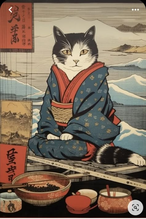 Ramen Art, Japanese Pop Art, Sushi Cat, Japanese Drawings, Japanese Art Prints, Media Studies, Japanese Sushi, Japanese Cat, Image Chat