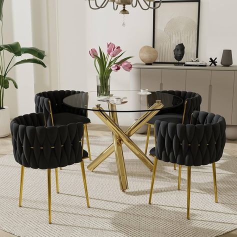 Dinner Table Set, Woven Chairs, Round Dining Table Set, Dining Table Set For 4, Luxury Dining Table, Round Dining Table Sets, Woven Chair, Dinner Table Setting, Dinette Sets