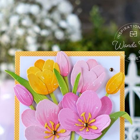 Wanda Guess on Instagram: "Happy Friday! On my blog today I’m sharing this cheerful card made with beautiful tulips dies from The Greetery! I love pink and yellow for Spring! All the details, more photos, and supplies are on today’s blog post - link in bio! Have an awesome weekend! XOXO

🌷💛🌷💛🌷

#thegreetery @the_greetery #cardmakersofinstagram #papercrafting #cardmaking #springcrafts #diy #handmadecards #diecutting #getcrafty" The Greetery, Beautiful Tulips, Tulips Card, I Love Pink, Spring Sunshine, Paper Bouquet, Pink And Yellow, Spring Crafts, Card Maker