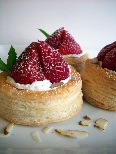 Puff Pastry Cups with Almond Cream and Strawberries - Completely Delicious Sweet Vol Au Vents, British Pastry Recipes, British Pastries, Vol Au Vent Recipe, Great British Bake Off Recipes, Puff Pastry Cups, Almond Whipped Cream, Pastry Cups, Homemade Puff Pastry