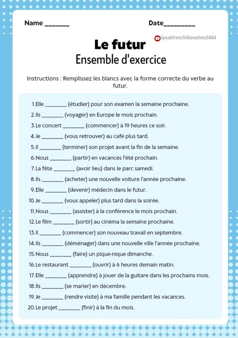 French Comprehension, French Study, Types Of Sentences Worksheet, Sentences Worksheet, Basic French, Basic French Words, Future Tense, French Worksheets, French Teaching Resources