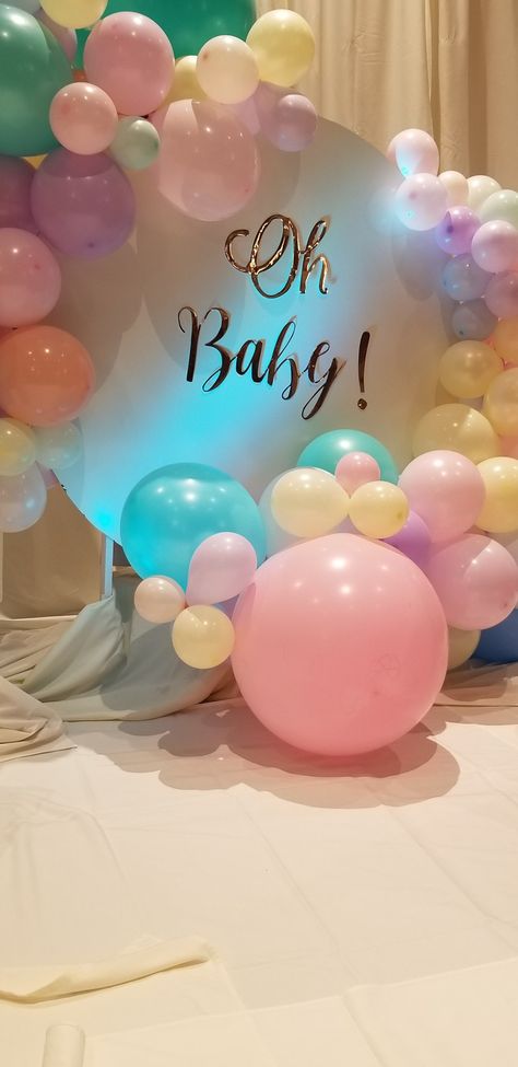 Round backdrop with balloons and ivory drapes in the back. Round Backdrop With Balloons, Backdrop Ideas Diy, Diy Round Arch, Shower Backdrop Ideas, Baby Shower Backdrop Ideas, Ivory Drapes, Arch Ideas, Round Arch, Round Backdrop