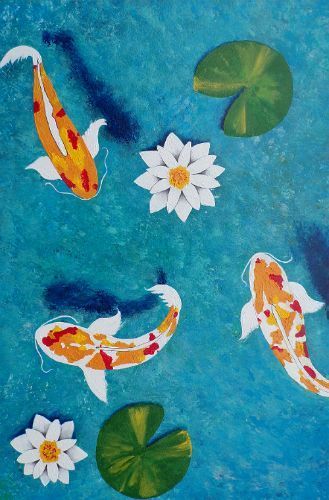 Coi Pond Drawing, Coy Pond Drawing, Aquatic Life Painting, Koi Fish Digital Art, Koi Fish With Lilly Pads Drawing, Koi Pond Illustration, Koi Fish Pond Drawing, Koi Pond Drawing, Koi Fish Pond Painting