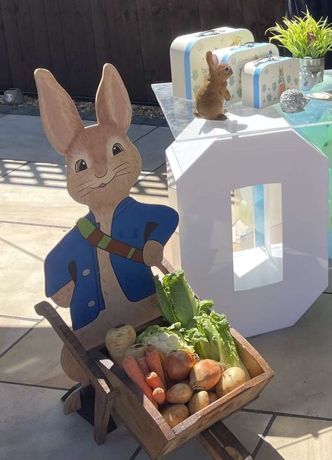 Peter Rabbit Birthday Party Ideas | Photo 3 of 12 | Catch My Party Peter Rabbit Classroom Theme, Petter Rabbit Birthday Party Decor, Peter Rabbit Photo Shoot, Rabbit Party Decorations, Rabbit Themed Birthday Party, Rabbit Theme Party, Peter Rabbit Theme Party, Peter Rabbit Birthday Party, First Birthday Decorations Boy