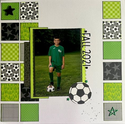 Soccer scrapbook layout using Doodlebug and Bella Blvd Scrapbook Layout Sketches, Single Photo, Scrapbook Layout, Scrapbook Layouts, Scrapbook Pages, Best Friends, Soccer, Layout, Sketch