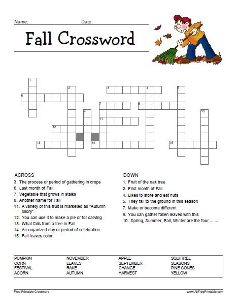 Crossword Puzzles Printable, Fall Puzzles Printables, Fall Puzzles, Fall Activity Pages Free Printable, Fall Crossword, Fall Crossword Puzzles Printable, Halloween Crossword Free Printable, November Crossword Puzzle, Kids Crossword Puzzles Free Printable