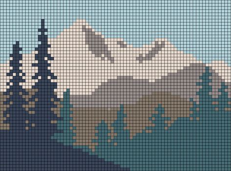 Alpha pattern #102992 variation #191179 | BraceletBook Crochet Mountain Pattern, Mountain Grid Pattern, Mountain Crochet Pattern, Crochet Blanket Mountain, Mountains Crochet Blanket, Crochet Landscape, Knitting Tapestry, Crochet Blanket Mountain Pattern, Pixel Grid Ideas