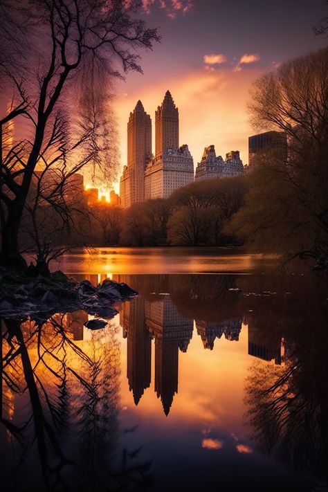 Central Park Aesthetic, New York Illustration, Sunset Illustration, New York Sunset, New York City Aesthetic, Wallpaper For Android, Illustration Wallpaper, Park In New York, New York Central