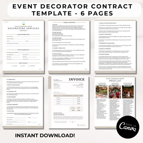 Streamline your event decorating business with our Event Decorating Services Contract Template. This customizable template simplifies the agreement process, ensuring clear communication and legal protection. Covering essential clauses such as scope of work, payments, liability, and more, this template helps you establish strong client relationships, reduce misunderstandings, and elevate your professionalism. 📝✨ Event Decorating Business, Decorating Business, Real Estate Contract, Scope Of Work, Event Decorating, Purchase Contract, Price List Template, Contract Agreement, Clear Communication