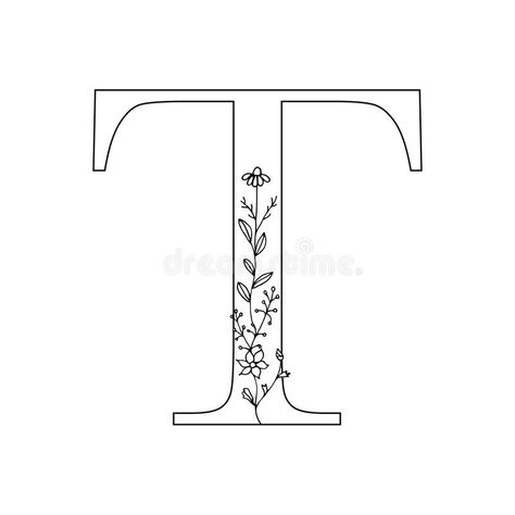 Floral letter T. Romantic lettering design with flowers. royalty free illustration Letter T Embroidery Patterns, Letter T Embroidery, Romantic Lettering, Letters With Flowers, Initial Embroidery, Hand Embroidery Letters, Embroidery Hoop Art Diy, Embroidery Stitches Beginner, Diy Crochet Bag