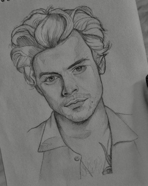 Harry Styles Portrait Sketch, Anime Man Drawing Tutorial, Drawing Ideas Of People Sketch, Harry Styles Sketch Pencil, Guy Sketches Faces, Harry Styles Drawing Pencil, Harry Styles Portrait Drawing, Drawings Of Harry Styles, Man Face Drawing Sketches