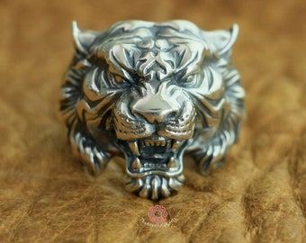 Tiger Ring Men, Tiger Ring, Lion Ring, Snake Ring Silver, Sterling Silver Mens Rings, Gold Beauty, Head Ring, Gold Jewelry Sets, Animal Rings