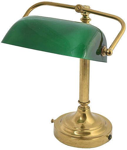 Brass Banker's Desk Lamp - Owl's Roost Antiques Green Glass Lamp, Bankers Desk, Desk Antique, Bankers Desk Lamp, Buffet Table Lamps, Piano Lamps, Brass Desk Lamp, Bankers Lamp, Vintage Floor Lamp