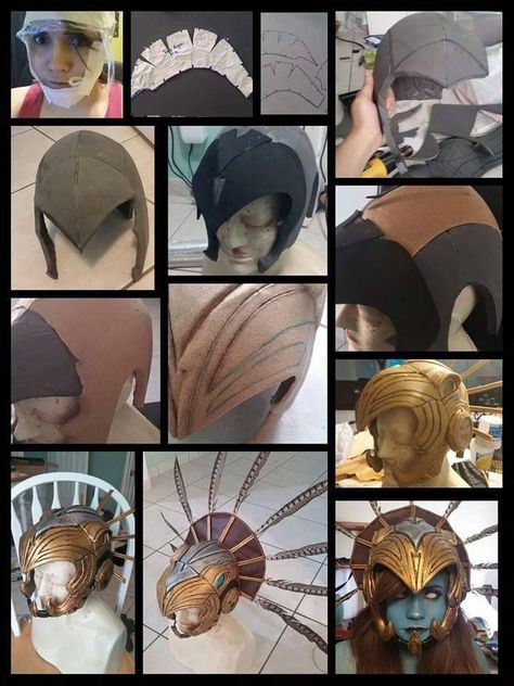 Kotal Kahn Headpiece Process My page: www.Facebook.com/m.cosplay Note: I started in foam because I wasn’t sure if three worbla was going to arrive on time but it did and I just added it on top. 1. That’s how make my helmet patterns since I don’t have... Kotal Kahn, Armadura Cosplay, Costume Tutorial, Diy Kostüm, Cosplay Armor, Prop Making, Cosplay Tutorial, Cosplay Diy, Cosplay Tips