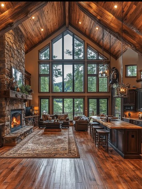 Modern Log Home Interiors, Modern Log Cabin Interior, Lodge Interiors, Modern Log Home, Modern Log Cabin, Log Cabin Interior, Log Home Interiors, Cabin Aesthetic, Dream Life House