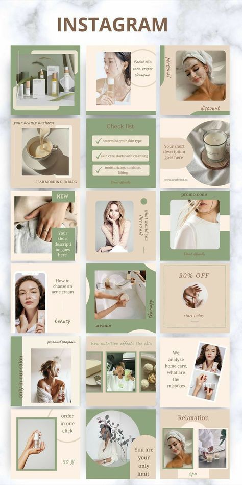 Instagram Post Design Ideas, Skincare Social Media, Spa Instagram, Post Design Ideas, Instagram Grid Design, Canva Template Instagram, Instagram Design Layout, Instagram Skincare, Minimalist Instagram