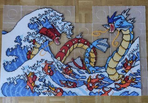 Perler Creations Sculptures & Statues, Fuse Beads Templates, Pokemon Melty Beads, Large Perler Bead Patterns, Pokemon Perler Bead Patterns, Pokemon Gyarados, Hama Beads Pokemon, 3d Pokemon, Hama Art