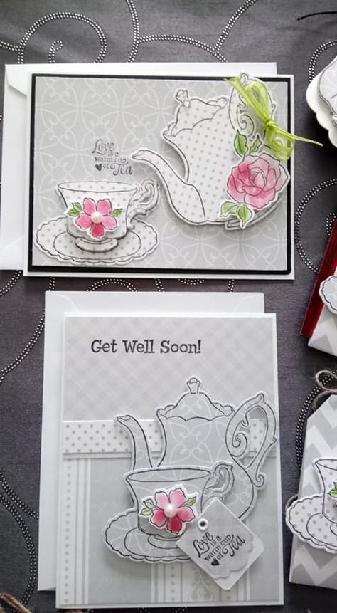 Tea Cup Cards Handmade, Stampin Up Tea Cup Cards, Teapot Cards, Tea Poems, Teacup Cards, Scrapbook Cookbook, Tea Cup Card, Tea Cup Party, Tea Riffic