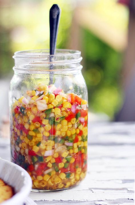 Sweet + tangy relish is one of my favorite things to make. Especially for the summer when the vegetables are fresh and full of flavor. This Sweet Hot Jalapeno Corn Relish is a perfect pop of sweet meets spicy. Corn Relish Recipes, Pickled Corn, Quick Easy Salad, Jalapeno Relish, Pickled Vegetables Recipe, Corn Salad Recipe, Canning Kitchen, Corn Relish, Jalapeno Recipes