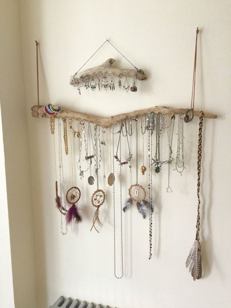 Driftwood Jewelry Organizer Wall Hanging Necklace Holder Bracelet Hanger Earring Display Tree  - Bohemian Beach Decor Natural Eclectic Bohemian Beach Decor, Bracelet Hanger, Jewerly Organizer, Jewerly Displays, Necklace Hanger, Driftwood Jewelry, Jewelry Organizer Wall, Diy Jewelry Holder, Hanging Necklaces