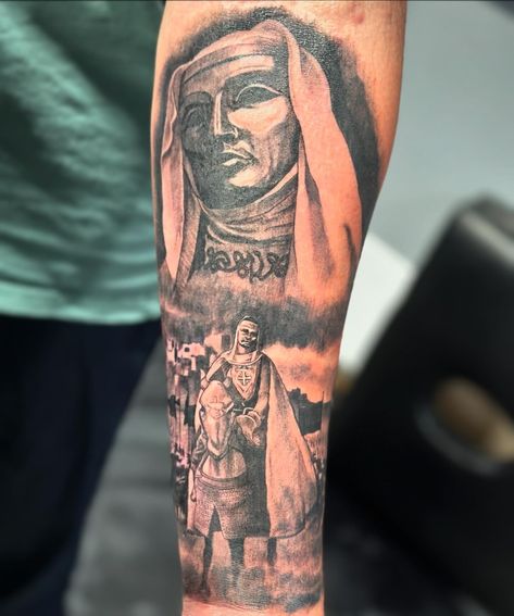 Baldwin IV, the Leper King of Jerusalem. Thanks for looking. #tattoo #longisland #newyork #longislandtattooartist #stephenrussotattoo #newyorktattooartist #bodyartist #bodyart #art #artist #michaelangeloink #womenwithtattoos #menwithtattoos #history #historicaltattoos The Leper King Tattoo, Christanity Tattoos For Men, Kingdom Of Heaven Tattoo, Stone Statue Tattoo, King Baldwin Tattoo, King Baldwin Iv Tattoo, Night King Tattoo, King Tattoo Men, King David Tattoo