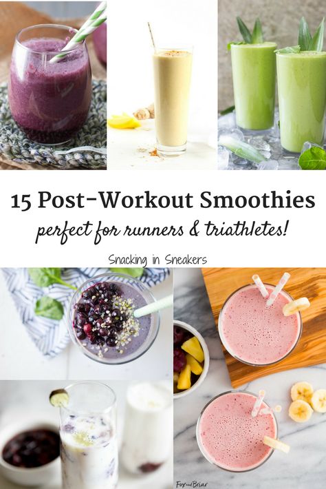 Check out these 15 healthy post workout smoothie recipes!  All of them are healthy and perfect for replenishing your muscles after a tough workout.  Plus, there are vegan and gluten free options included. | recovery smoothie | meal replacement smoothies | post workout food Healthy Post Workout Smoothie, Healthy Post Workout Snacks, Post Workout Smoothie Recipes, Workout Smoothie Recipes, Fitness Smoothies, Recovery Smoothie, Smoothies Vegan, Post Workout Smoothie, Protein Smoothies