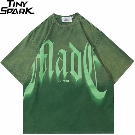 Gradient Tie-Dye Hip Hop Tee ✨ Size : M / L / XL / XXL www.lootbox94.com #tees #green #oversized #oversizedshirt #summer2024 #summer #lootbox94 #trendy Graffiti Shirts, Gradient Color Design, Jeans Patchwork, Streetwear Essentials, Y2k Clothes, Graffiti Prints, Japanese Streetwear, Gothic Outfits, Black Khakis