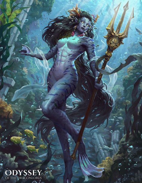 ArtStation - Odyssey of Dragonlords - Nereid Illustration Fantasy, Fantasy Mermaids, Fantasy Races, Mythical Creatures Art, Mythological Creatures, Dessin Adorable, Mermaid Art, Creature Concept, A Mermaid