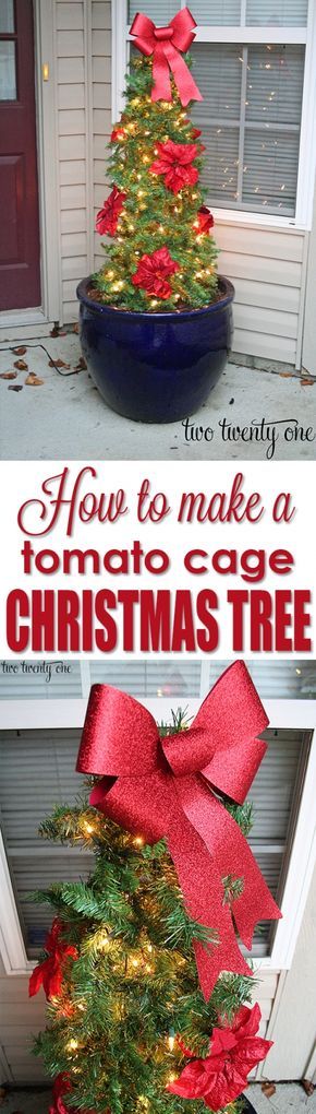 GREAT tutorial! It only cost her $14 to make this! Tomato Cage Christmas, Outdoor Christmas Tree Decorations, Tomato Cage Christmas Tree, Christmas Tree Decorated, Holiday Planter, Outdoor Christmas Tree, Dekor Diy, Christmas Porch, Noel Christmas