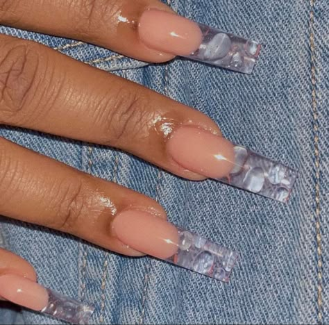 Clear Tip Acrylic Nails Design, Clear Water Nails, Clear French Tip Acrylic Nails, Water Nails Acrylic, Clear Tip Acrylic Nails, Water Acrylic Nails, Cute Clear Nails, Water Effect Nails, Clear Nails Ideas